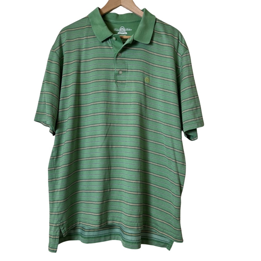 Brooks Brothers Men’s Polo Shirt Green Stripe Golf Polo Country Club Size XL